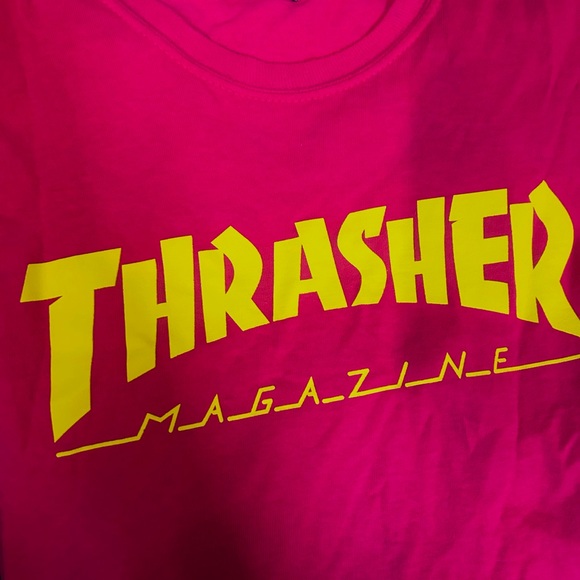 Thrasher Hot Pink Tee with Yellow Logo - Picture 1 of 2
